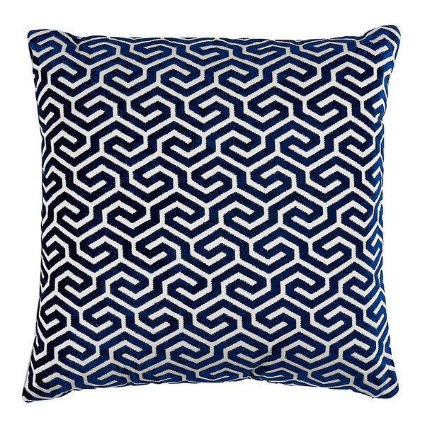 Ming Fret Velvet 22" Pillow Navy