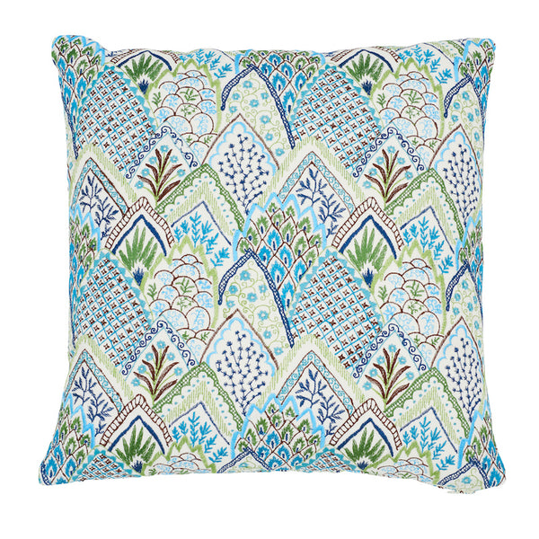 Albizia Embroidery 18" Pillow Blue&Green | Schumacher Pillows