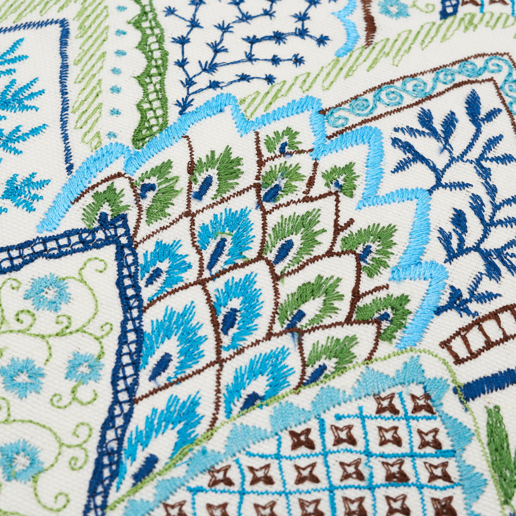 Albizia Embroidery 20" Pillow Blue & Green