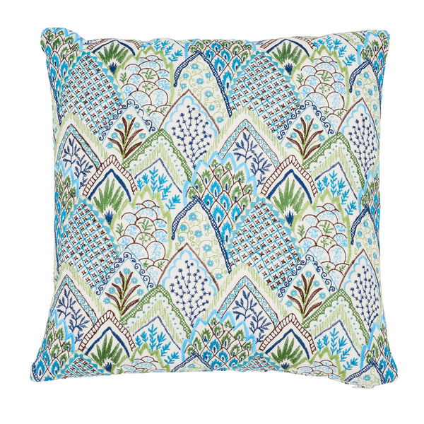 Albizia Embroidery 20" Pillow Blue&Green | Schumacher Pillows