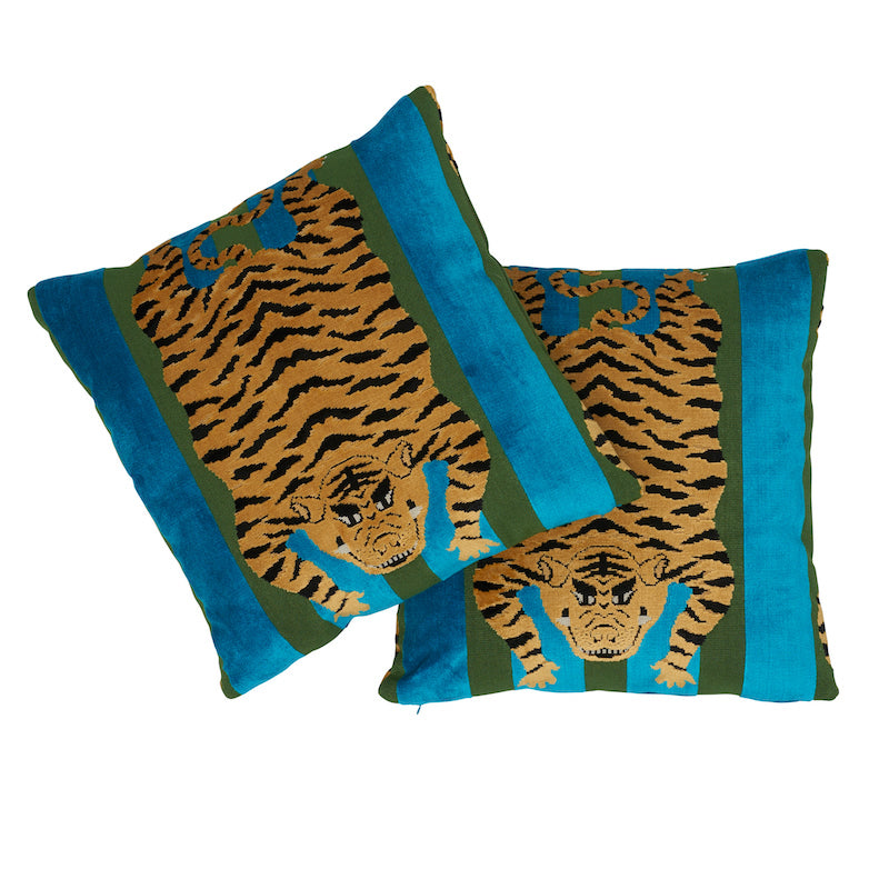 JOKHANG TIGER VELVET 18" PILLOW Peacock&Olive