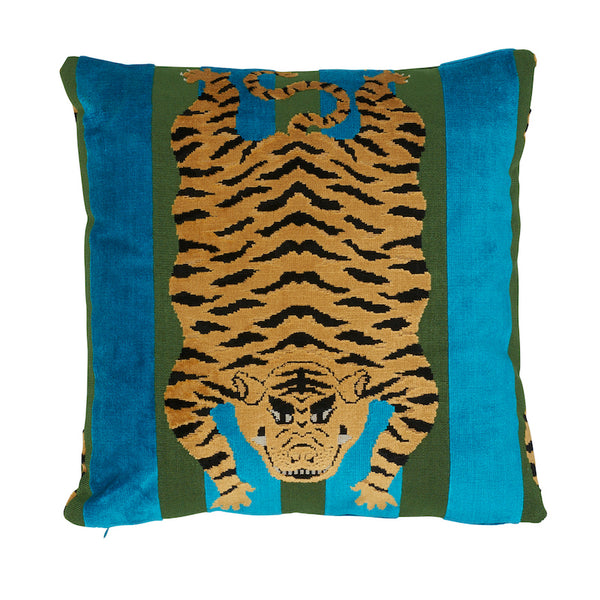 Jokhang Tiger Velvet 18" Pillow Peacock&Olive | Schumacher Pillows