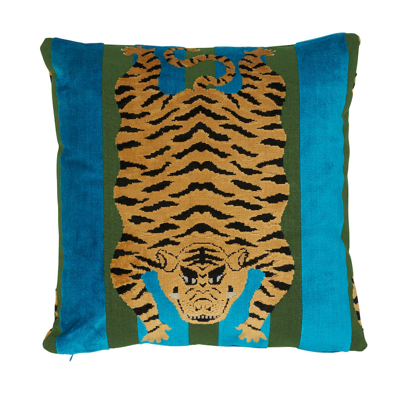 JOKHANG TIGER VELVET 18" PILLOW Peacock&Olive