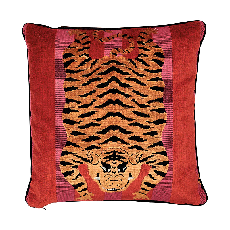 Jokhang Tiger Velvet 18" Pillow Red & Pink