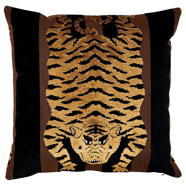 Jokhang Tiger Velvet 18" Pillow Brown&Black | Schumacher Pillows