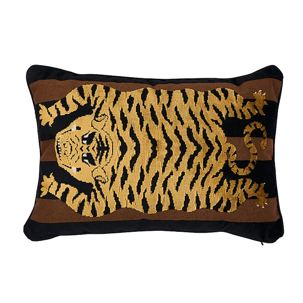Jokhang Tiger Velvet Pillow Brown&Black | Schumacher Pillows