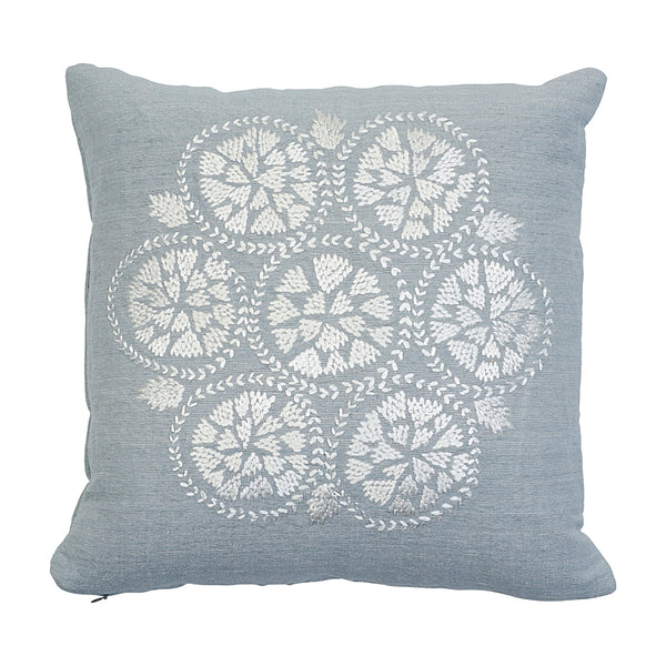Isla Hand Embroidery 16" Pillow Sky | Schumacher Pillows