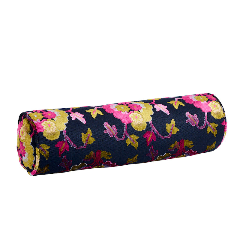 JENNIE VELVET BOLSTER PILLOW Midnight&Magenta