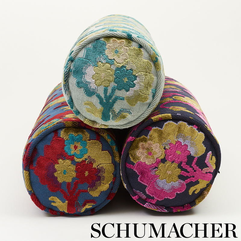 JENNIE VELVET BOLSTER PILLOW Blue&Red