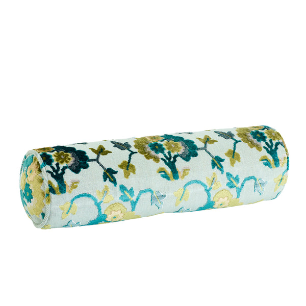 JENNIE VELVET BOLSTER PILLOW Peacock&Celadon
