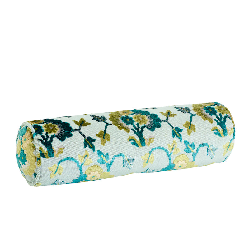 JENNIE VELVET BOLSTER PILLOW Peacock&Celadon