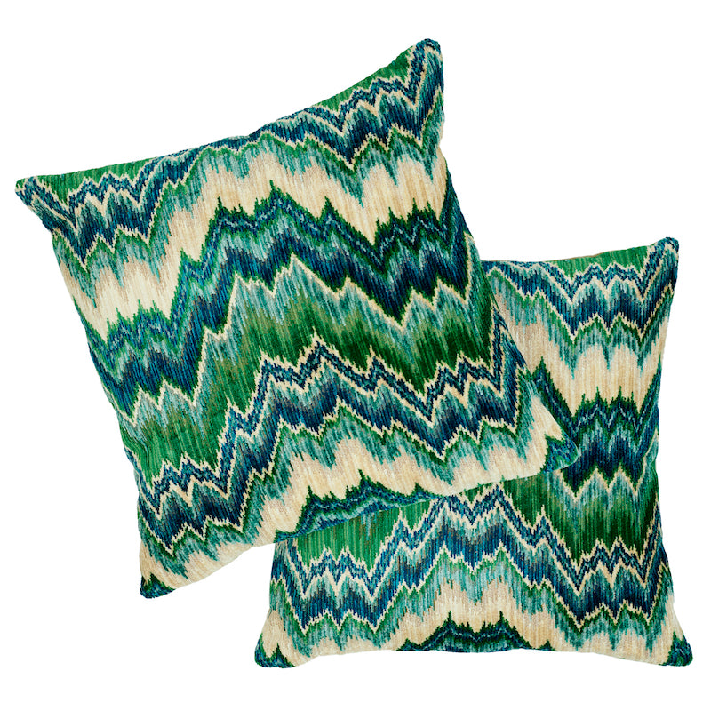 BEZIQUE FLAMESTITCH 22" PILLOW Blue&Green