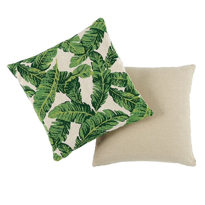TROPICAL LEAF 22" PILLOW Green&Ivory