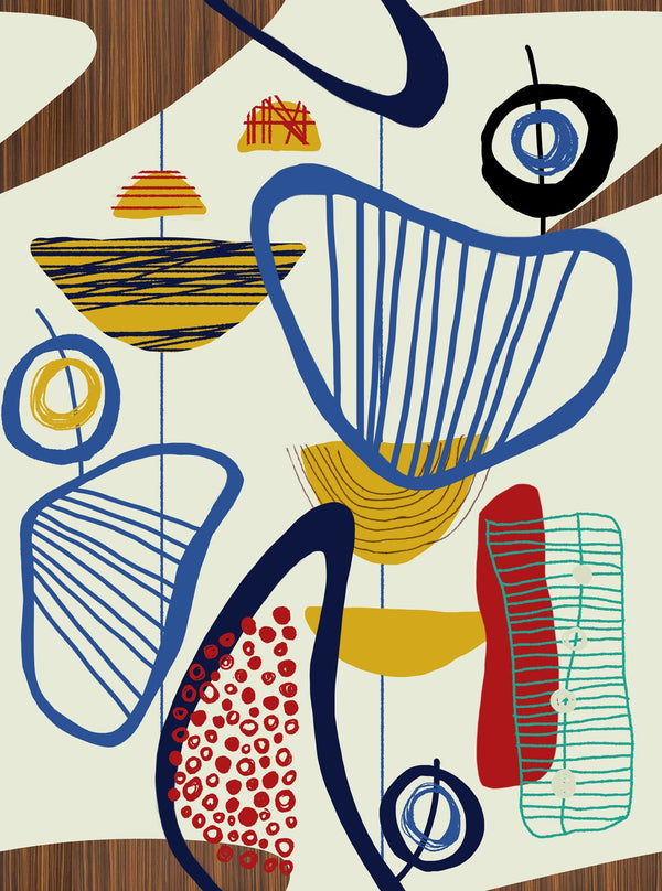 Suspended Forms - Blue, Green, Red, Brown, Ochre Wallcovering | Mind the Gap