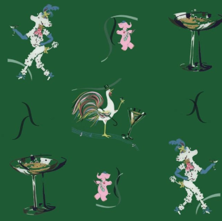 The Animal Lounge Green Custom Vintage Wallcovering.