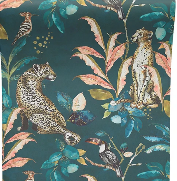 Savannah Cheetah Teal Wallcovering | Graduate Collection