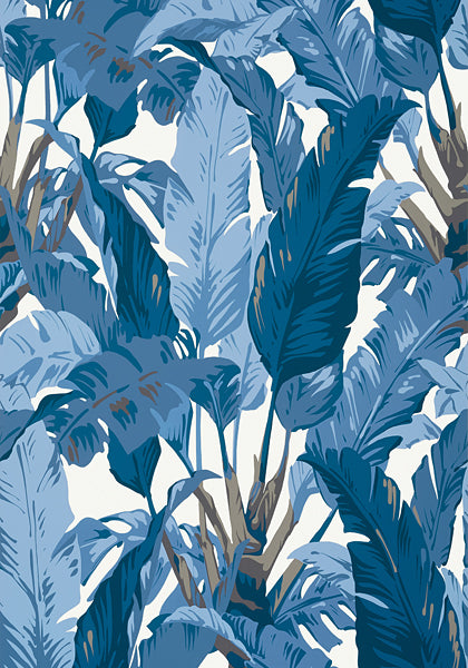 Traveler's Palm Wallpaper - Navy and White - Designer Wallcoverings and Fabrics