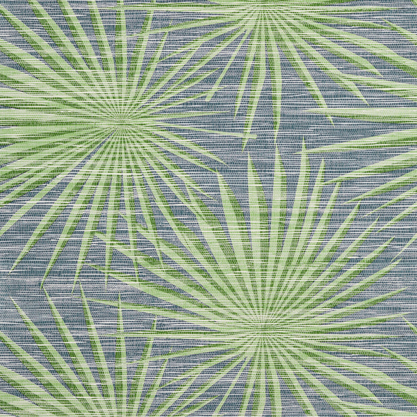 Palm Frond Navy and Green - Navy and Green Natural Wallcovering | Thibaut