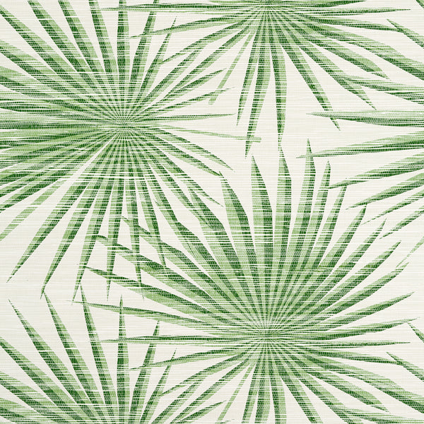 Palm Frond Green and White - Green and White Natural Wallcovering | Thibaut