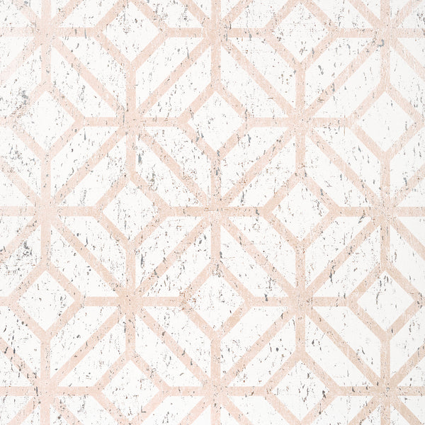Mamora Trellis Cork White on Metallic Blush - White on Metallic Blush Wallcovering | Thibaut