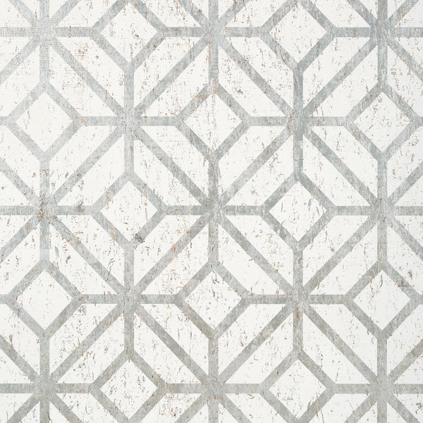 Mamora Trellis Cork White on Silver - White on Silver Wallcovering | Thibaut