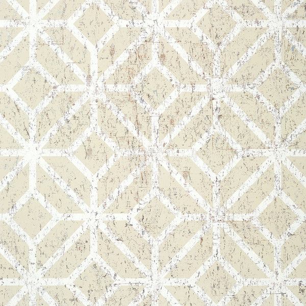 Mamora Trellis Cork Beige on White - Beige on White Wallcovering | Thibaut