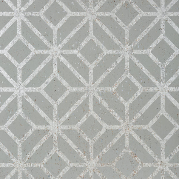 Mamora Trellis Cork Grey on Metallic Silver - Light Gray Wallcovering | Thibaut