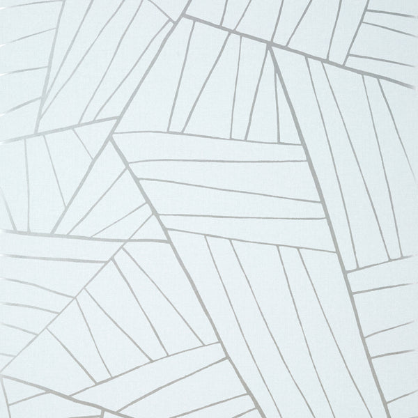 Jordan Metallic Silver on Soft Blue - Pale Blue Wallcovering | Thibaut