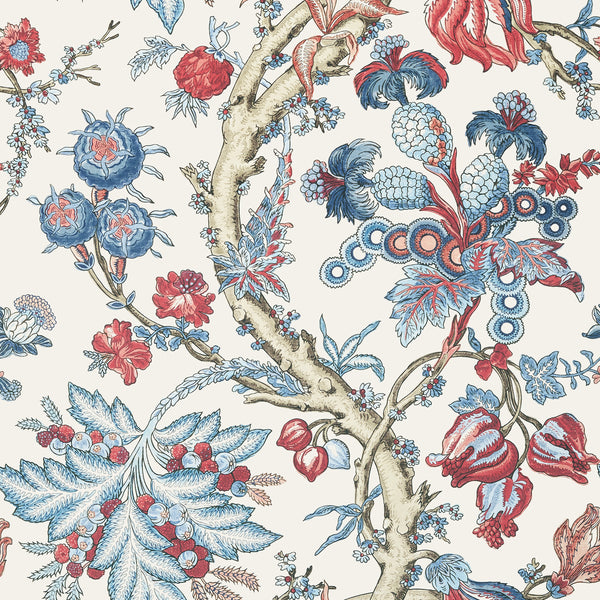 Chatelain Blue and Red - Blue and Red Wallcovering | Thibaut