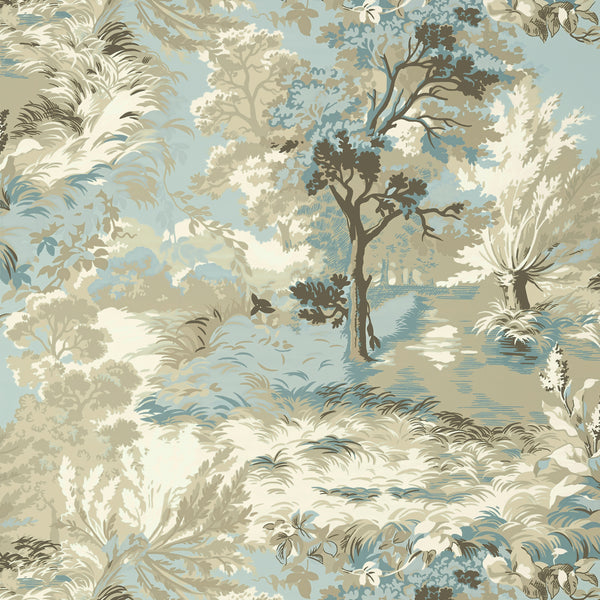Lincoln Toile Beige and Spa Blue - Beige and Spa Blue Wallcovering | Thibaut