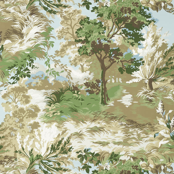 Lincoln Toile Green and Beige - Green and Beige Wallcovering | Thibaut