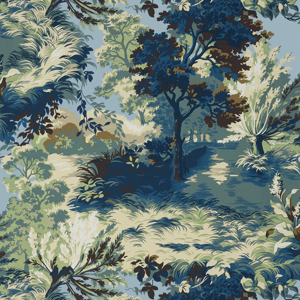 Lincoln Toile Navy and Teal - Navy and Teal Wallcovering | Thibaut