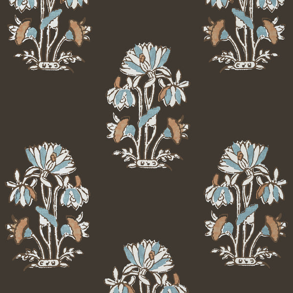 Lily Flower Black - Black Wallcovering | Thibaut