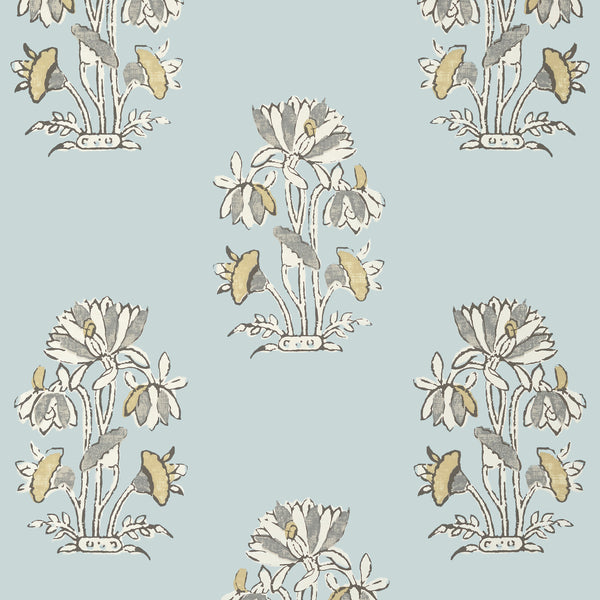 Lily Flower Spa Blue - Spa Blue Wallcovering | Thibaut
