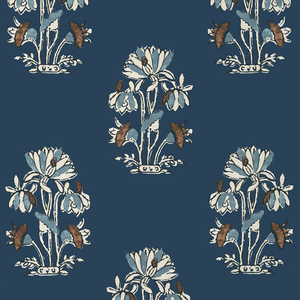 Lily Flower Navy - Navy Wallcovering | Thibaut