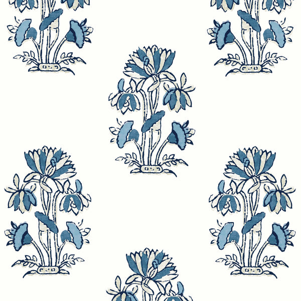 Lily Flower Blue and White - Blue and White Wallcovering | Thibaut