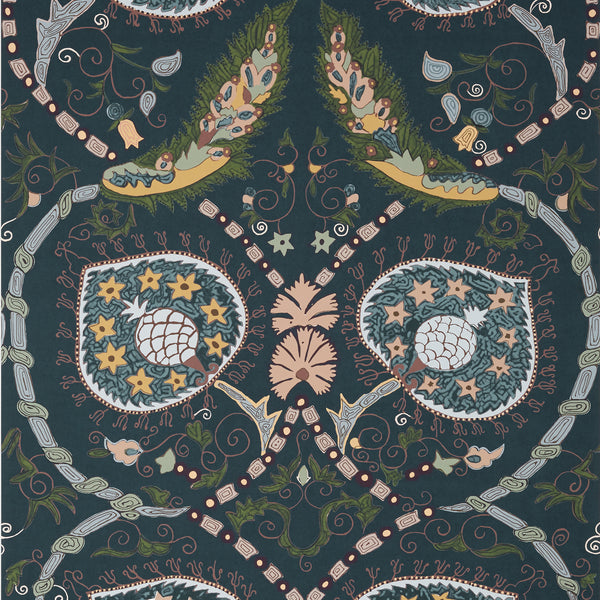 Lewis Charcoal and Bluestone - Charcoal and Bluestone Wallcovering | Thibaut