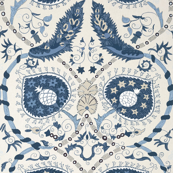 Lewis Blue and Beige - Blue and Beige Wallcovering | Thibaut