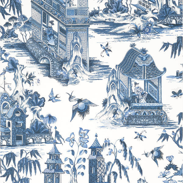 Grand Palace Blue and White - Cobalt Blue Wallcovering | Thibaut