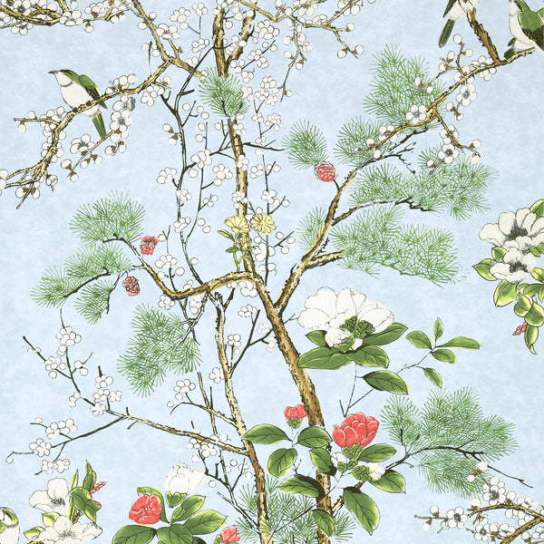 Katsura Spa Blue - Spa Blue Wallcovering | Thibaut