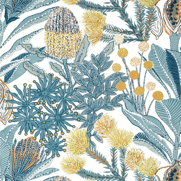 Protea Blue - Blue Wallcovering | Thibaut