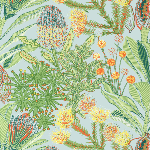 Protea Light Blue - Light Blue Wallcovering | Thibaut