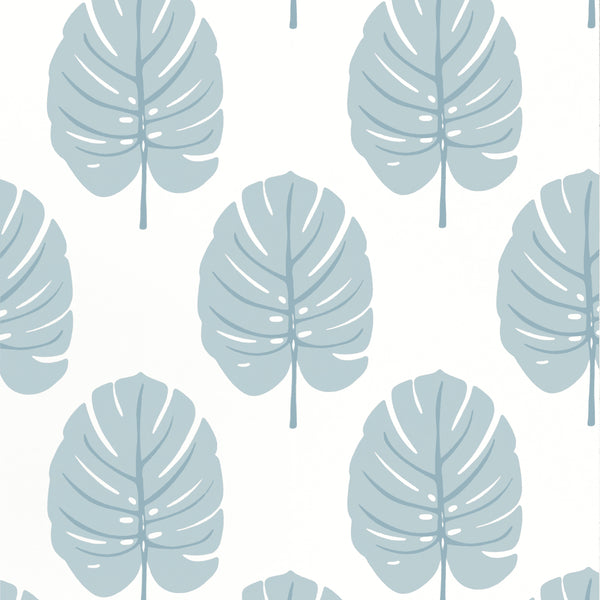 Monstera Spa Blue - Spa Blue Wallcovering | Thibaut