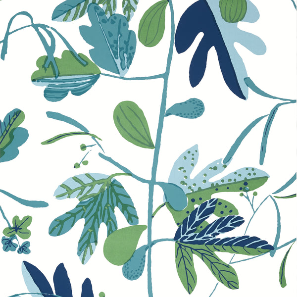 Matisse Leaf Green and Blue - Green and Blue Wallcovering | Thibaut