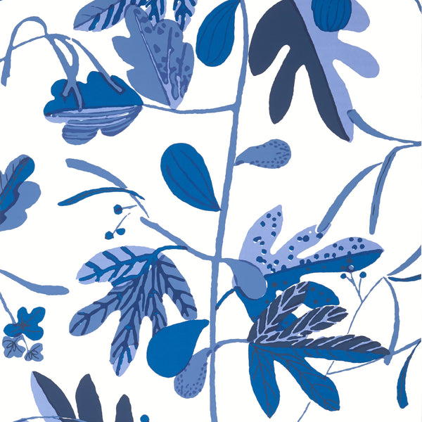 Matisse Leaf Blue and White - Blue and White Wallcovering | Thibaut