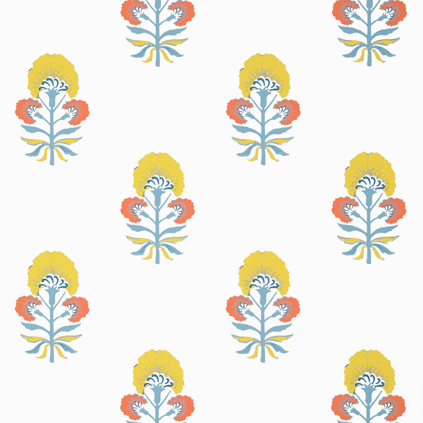 Tybee Bud Coral and Yellow - Coral and Yellow Wallcovering | Thibaut