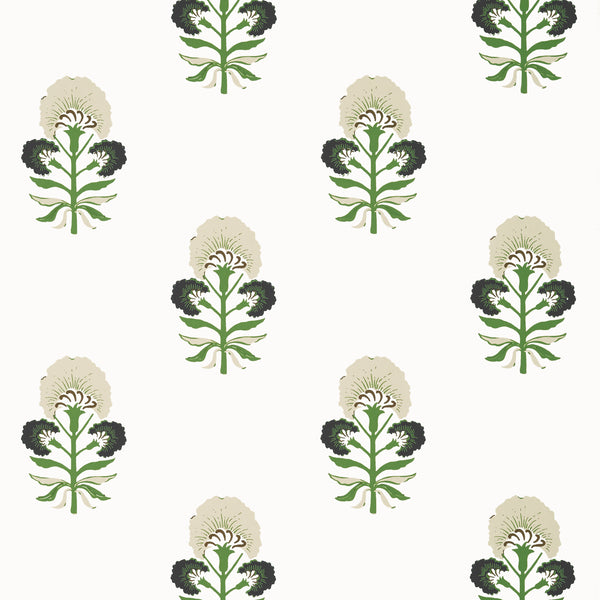 Tybee Bud Black and Green - Black and Green Wallcovering | Thibaut