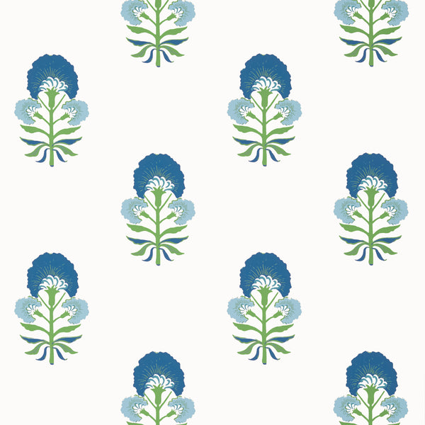 Tybee Bud Green and Blue - Ivory Wallcovering | Thibaut