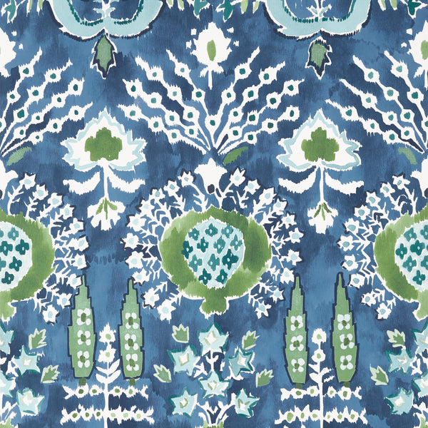 Mendoza Suzani Blue and Green on Navy - Blue and Green on Navy Wallcovering | Thibaut