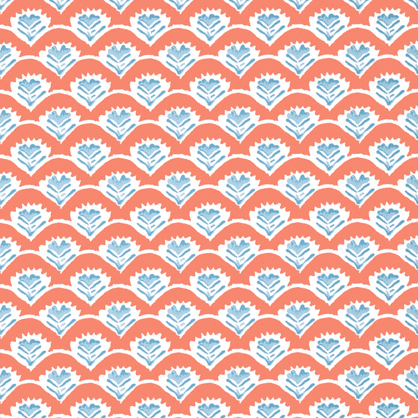 Emily Coral and Blue - Coral and Blue Wallcovering | Thibaut